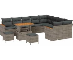 Lauko baldų komplektas Sodo Sofų Rinkinys 12 pcs Pilka poliratanas