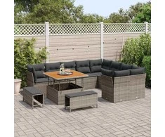 Lauko baldų komplektas Sodo Sofų Rinkinys 12 pcs Pilka poliratanas