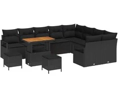 Lauko baldų komplektas Sodo Sofų Rinkinys su pagalve 12 pcs Juoda poliratanas
