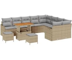 Lauko baldų komplektas Sodo Sofų Rinkinys su pagalve 12 pcs Smėlio poliratanas
