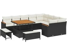 Lauko baldų komplektas Sodo Sofų Rinkinys 12 pcs Juoda poliratanas