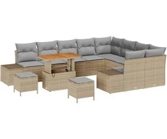 Sodo Sofų Rinkinys su pagalve 12 pcs Smėlio Poli ratanas