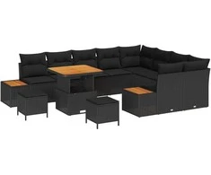 Lauko baldų komplektas Sodo Sofų Rinkinys 12 pcs Juoda poliratanas