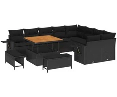 Lauko baldų komplektas Sodo Sofų Rinkinys 12 pcs Juoda poliratanas