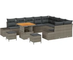 Sodo Sofų Rinkinys su pagalve 12 pcs Pilka Poli ratanas
