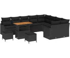 Sodo Sofų Rinkinys su pagalve su saugykla 12 pcs Juoda