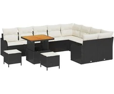 Sodo Sofų Rinkinys su pagalve 12 pcs Juoda ir kreminė