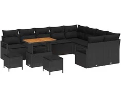 Sodo Sofų Rinkinys su pagalve su saugykla 12 pcs Juoda