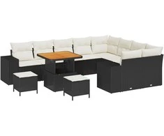 Sodo Sofų Rinkinys su pagalve 12 pcs Juoda ir kreminė