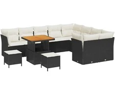 Lauko baldų komplektas Sodo Sofų Rinkinys 12 pcs Juoda poliratanas