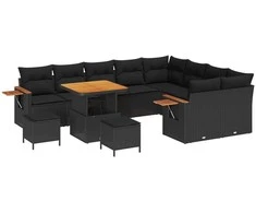 Sodo Sofų Rinkinys su pagalve 13 pcs Juoda poliratanas