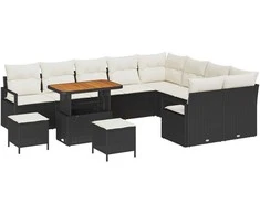 Lauko baldų komplektas Sodo Sofų Rinkinys su pagalve 12 pcs Juoda poliratanas