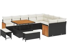 Sodo Sofų Rinkinys 13 pcs Juoda ir kreminė poliratanas