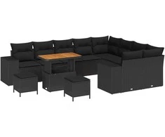 Sodo Sofų Rinkinys su pagalve su saugykla 12 pcs Juoda
