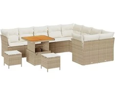 Sodo Sofų Rinkinys su pagalve 12 pcs smėlio ir kreminės spalvos