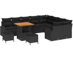 Lauko baldų komplektas Sodo Sofų Rinkinys su pagalve 12 pcs Juoda poliratanas