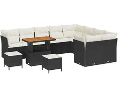 Sodo Sofų Rinkinys su pagalve 12 pcs Juoda ir kreminė