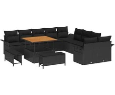 Lauko baldų komplektas Sodo Sofų Rinkinys su pagalve 13 pcs Juoda poliratanas