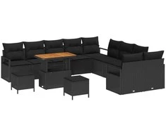 Lauko baldų komplektas Sodo Sofų Rinkinys su pagalve 13 pcs Juoda poliratanas