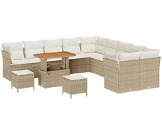 Sodo Sofų Rinkinys su pagalve 13 pcs smėlio ir kreminės spalvos