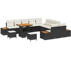 Sodo Sofų Rinkinys su pagalve 13 pcs Juoda Poli ratanas