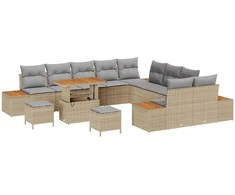 Lauko baldų komplektas Sodo Sofų Rinkinys 13 pcs Smėlio poliratanas