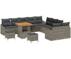 Sodo Sofų Rinkinys su pagalve 13 pcs Pilka Poli ratanas