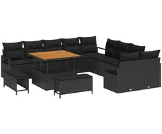 Lauko baldų komplektas Sodo Sofų Rinkinys su pagalve 13 pcs Juoda poliratanas