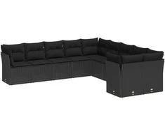 Sodo Sofų Rinkinys su pagalve 13 pcs Juoda poliratanas