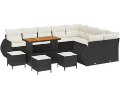 Sodo Sofų Rinkinys 13 pcs Juoda ir kreminė Poli ratanas