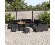 Sodo Sofų Rinkinys su pagalve su saugykla 13 pcs Juoda