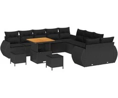 Sodo Sofų Rinkinys su pagalve su saugykla 13 pcs Juoda
