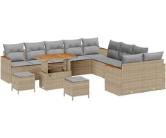Lauko baldų komplektas Sodo Sofų Rinkinys 13 pcs Smėlio poliratanas
