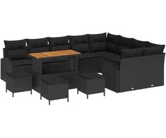 Lauko baldų komplektas Sodo Sofų Rinkinys su pagalve 13 pcs Juoda poliratanas