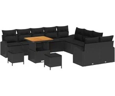 Sodo Sofų Rinkinys su pagalve su saugykla 13 pcs Juoda