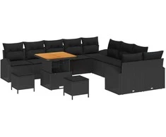 Lauko baldų komplektas Sodo Sofų Rinkinys su pagalve 13 pcs Juoda poliratanas