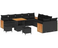 Sodo Sofų Rinkinys su pagalve 13 pcs Juoda