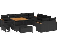 Sodo Sofų Rinkinys su pagalve 13 pcs Juoda poliratanas
