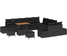 Sodo Sofų Rinkinys su pagalve 13 pcs Juoda Poli ratanas