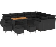 Sodo Sofų Rinkinys su pagalve 13 pcs Juoda Poli ratanas