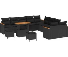 Sodo Sofų Rinkinys su pagalve 13 pcs Juoda poliratanas