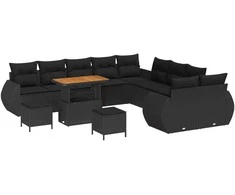 Sodo Sofų Rinkinys su pagalve su saugykla 13 pcs Juoda