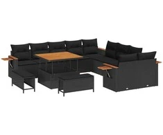 Sodo Sofų Rinkinys su pagalve 17 pcs Juoda poliratanas