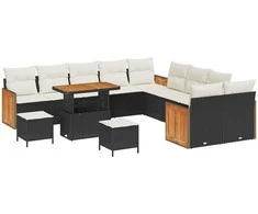 Sodo Sofų Rinkinys su pagalve 13 pcs Juoda ir kreminė