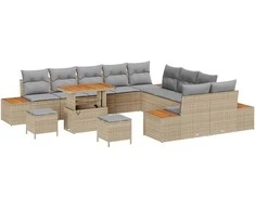 Sodo Sofų Rinkinys su pagalve 13 pcs Smėlio Poli ratanas