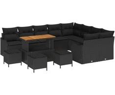Lauko baldų komplektas Sodo Sofų Rinkinys su pagalve 13 pcs Juoda poliratanas