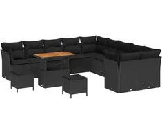Sodo Sofų Rinkinys su pagalve su saugykla 13 pcs Juoda