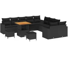 Lauko baldų komplektas Sodo Sofų Rinkinys 13 pcs Juoda poliratanas