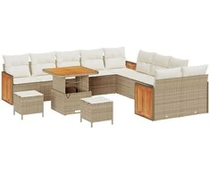 Sodo Sofų Rinkinys su pagalve 13 pcs Bežinė ir kreminė