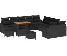 Lauko baldų komplektas Sodo Sofų Rinkinys su pagalve 13 pcs Juoda poliratanas